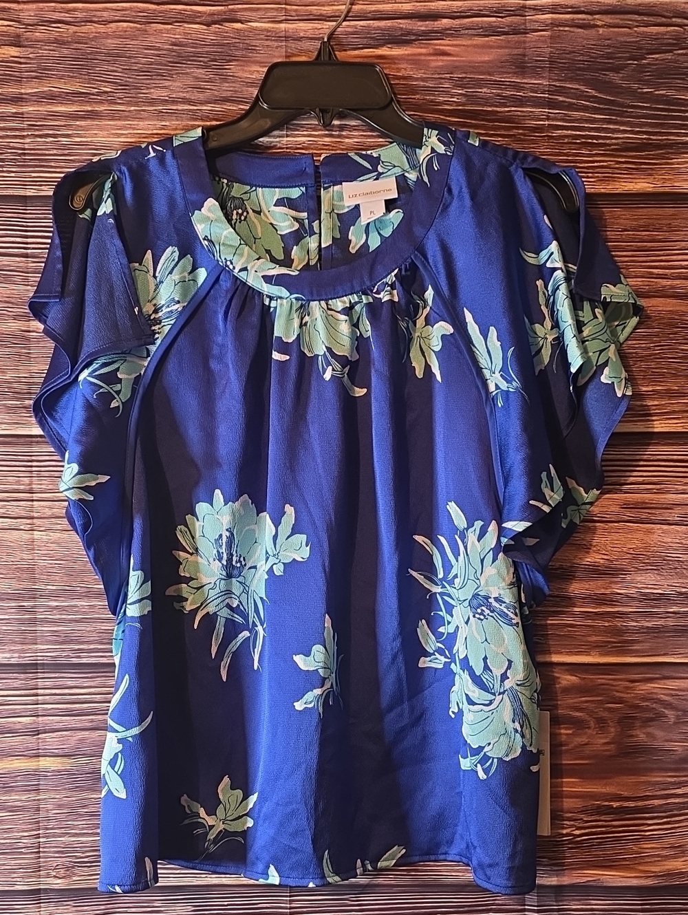 Liz Claiborne Navy Floral Cold-Shoulder Blouse